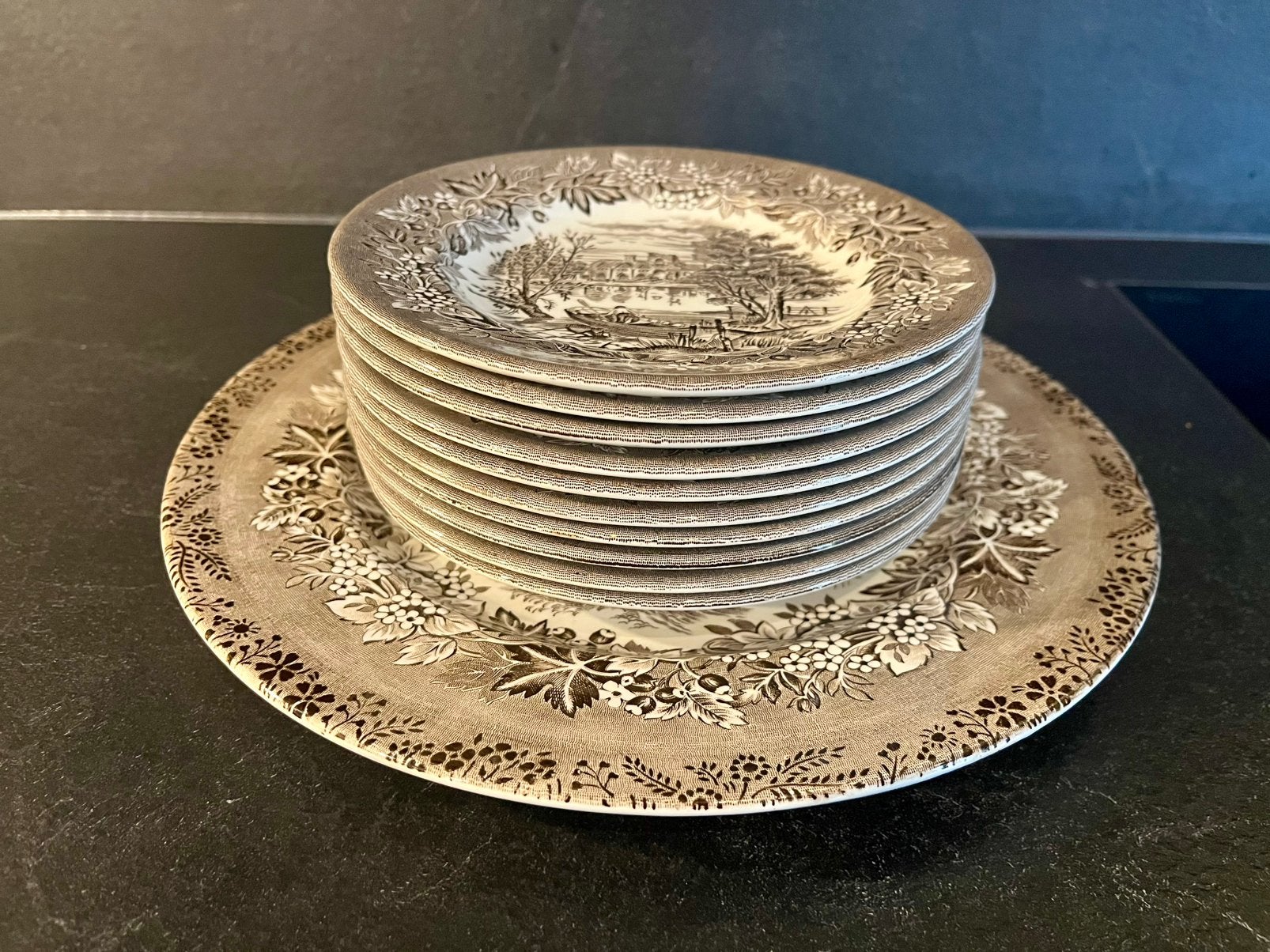 Vintage Old English gebakset gebakstel voor 10 personen, Ophalen of Verzenden