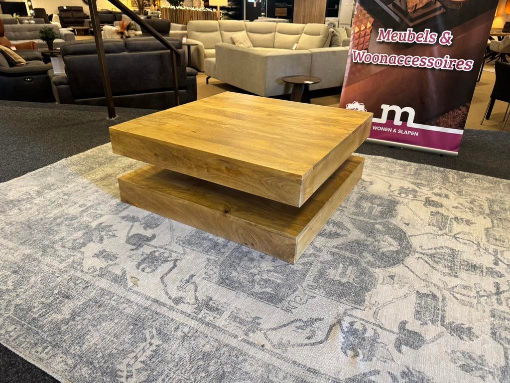 Salontafel Vierkant 90x90x36.5 Naturel Mangohout E-7363, Ophalen, 50 tot 100 cm, Vierkant, Nieuw