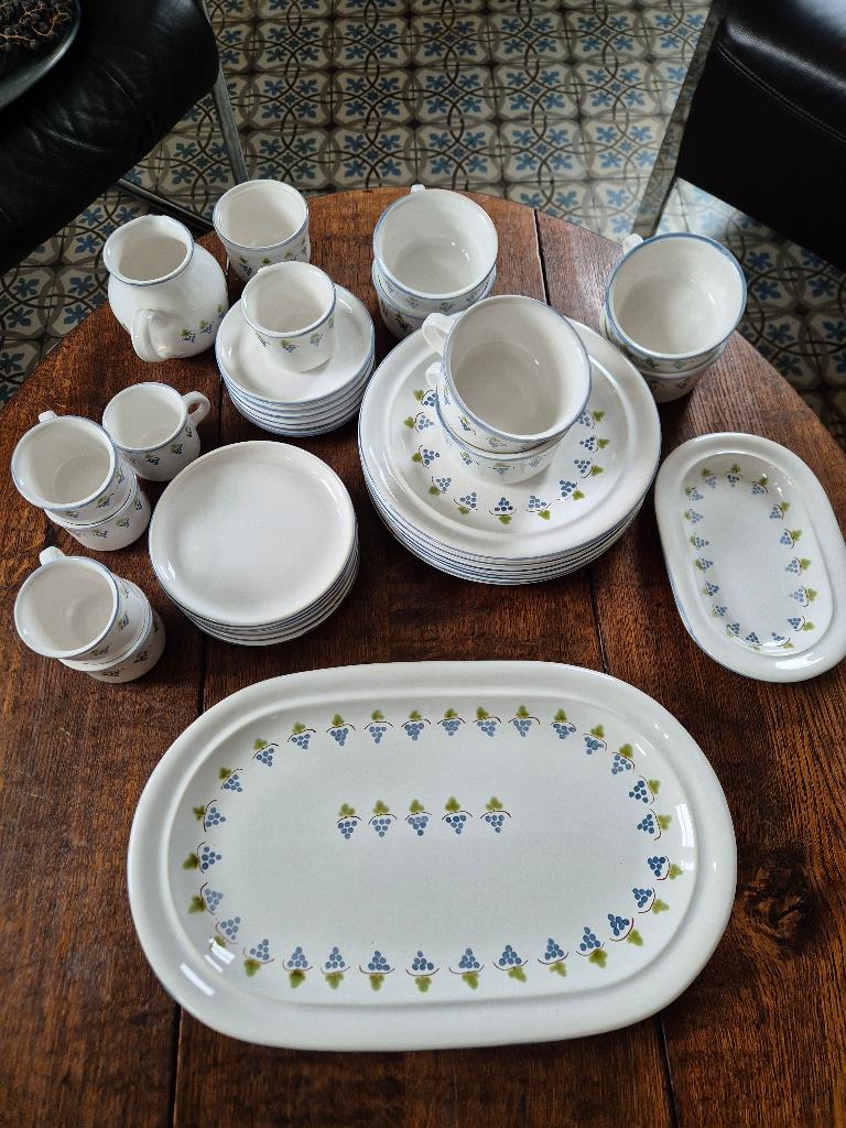 6 pers Servies handgeschilderd Bretagne Carnac blauwe druif, Ophalen, Zo goed als nieuw, Bord(en), Overige stijlen