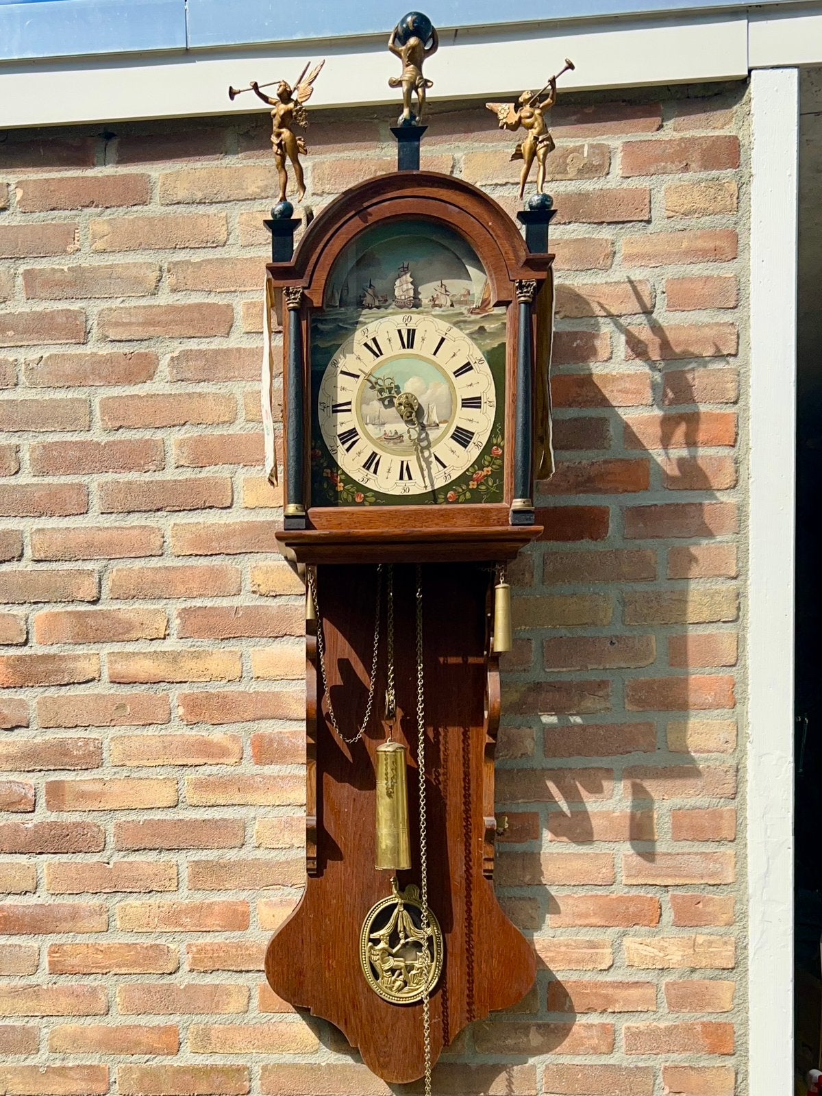 Massieve eiken Friese staartklok met Scheepjesmechaniek, Antiek en Kunst, Antiek | Klokken, Ophalen of Verzenden