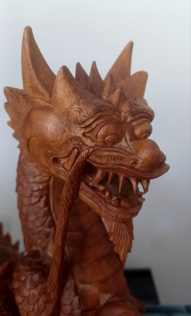 Antiek houtsnijwerk Chinese Draak Feng-Shui decoratief, Ophalen of Verzenden