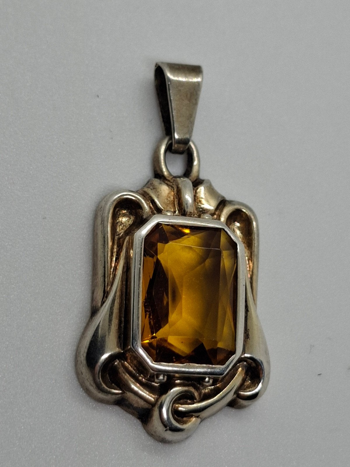 Antieke Art Deco Duitse Zilveren Hanger met Citrien (D.R.P.), Ophalen of Verzenden, Zilver, Hanger, Met edelsteen