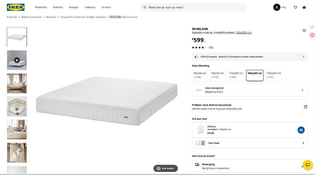 Ikea Mattress (160x200) in Amsterdam (Excellent Condition), Ophalen, Tweepersoons, Zo goed als nieuw, Matras