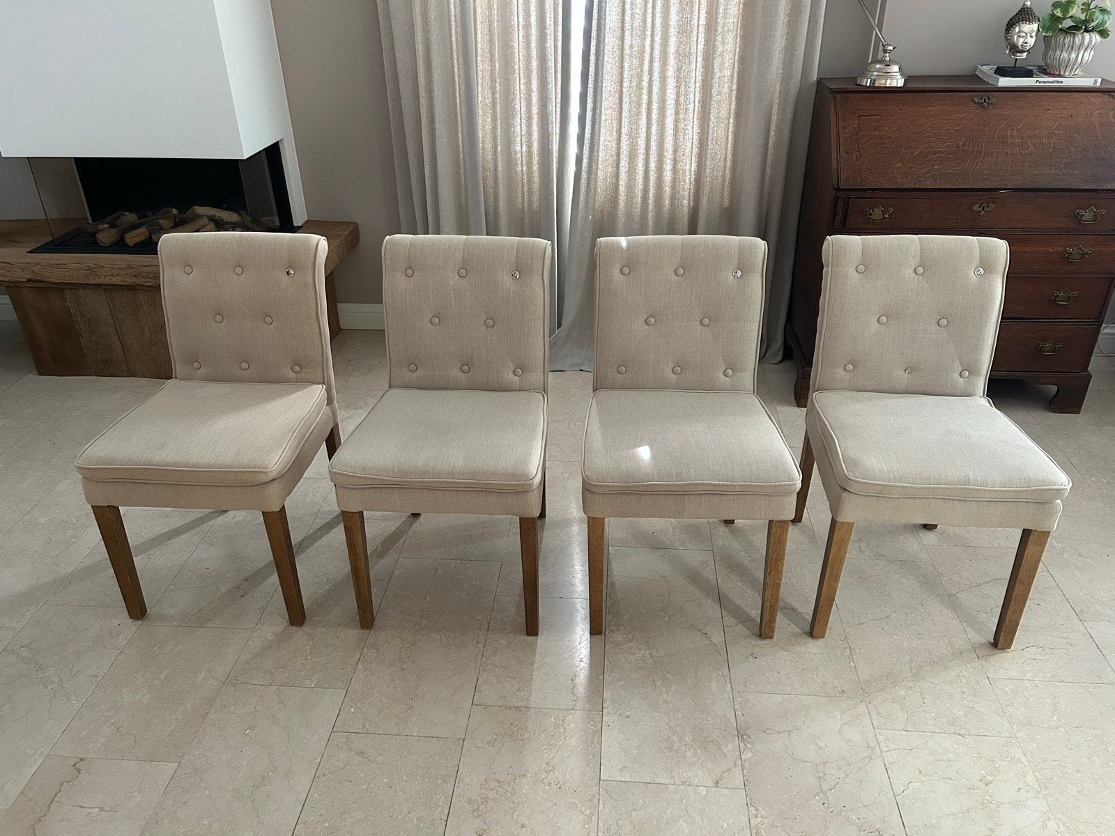 Set van 4 Riviera Maison eetkamerstoelen, zo goed als nieuw, Huis en Inrichting, Ophalen, Overige kleuren, Zo goed als nieuw, Vier