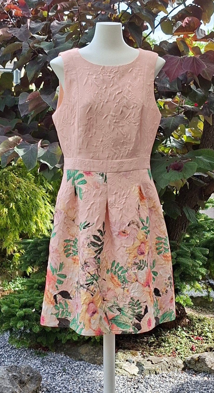 De mooiste Steps jurk zalmroze met bloemenprint maat 42, Verzenden, Maat 42/44 (L), Zo goed als nieuw, Steps