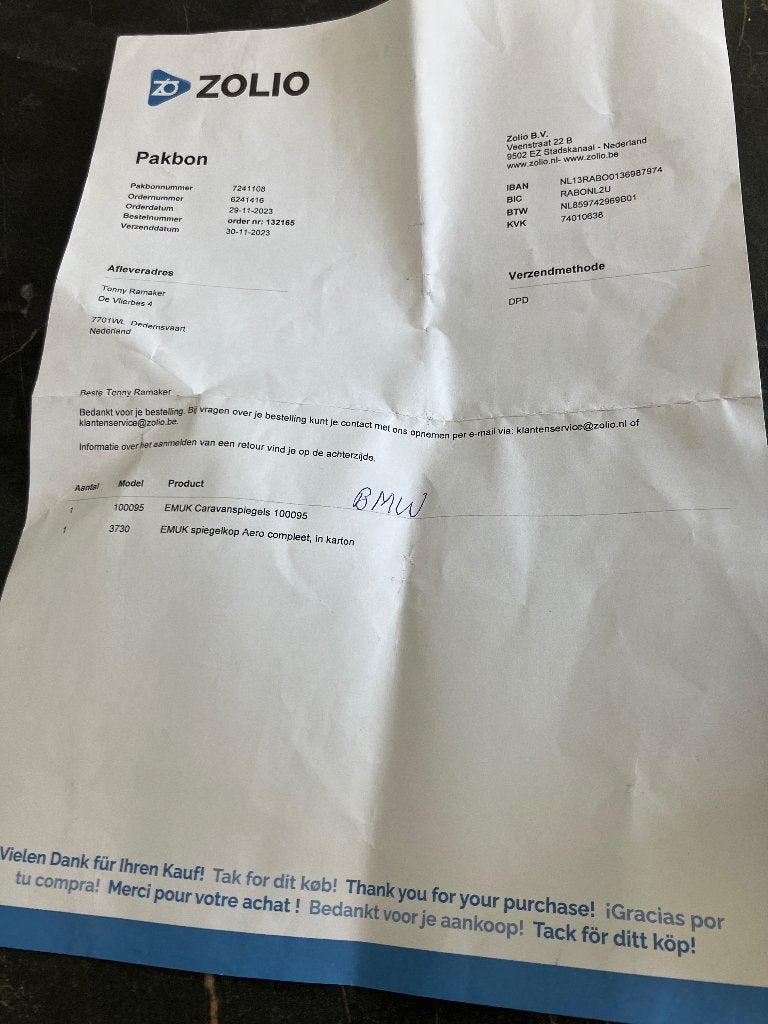 Caravanspiegel, Ophalen, Zo goed als nieuw