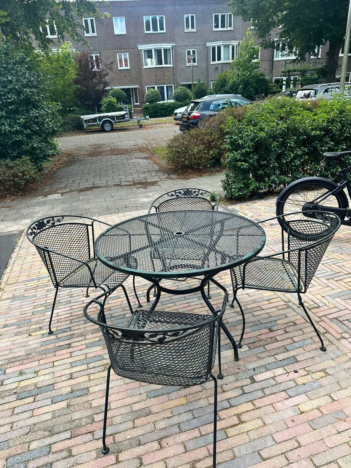 Gietijzeren tuinset, Tuin en Terras, Ophalen, Gebruikt, Eettafel, Tuinset