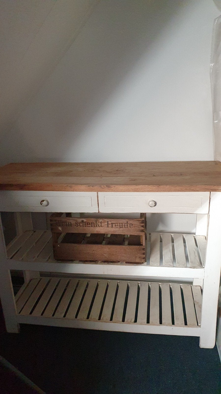 Sidetable uit Frankrijk met lades, 1.22x5,5x90h, Huis en Inrichting, Ophalen, Gebruikt, Stoer, Landelijk, Industrieel, Overige houtsoorten