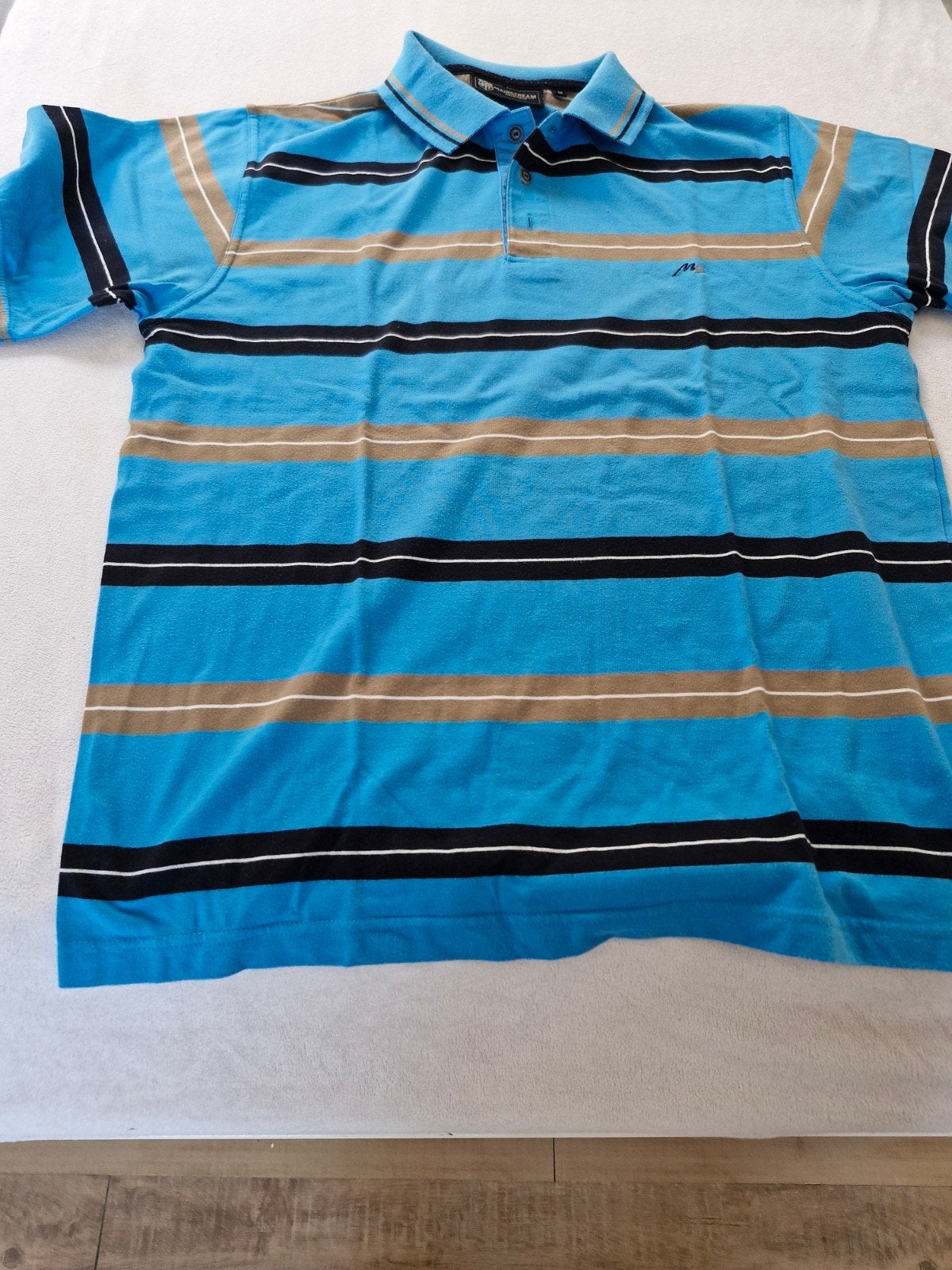 Mainstream Heren Polo Maat M - Blauw gestreept, Kleding | Heren, Zo goed als nieuw, Maat 48/50 (M), Blauw, Mainstream