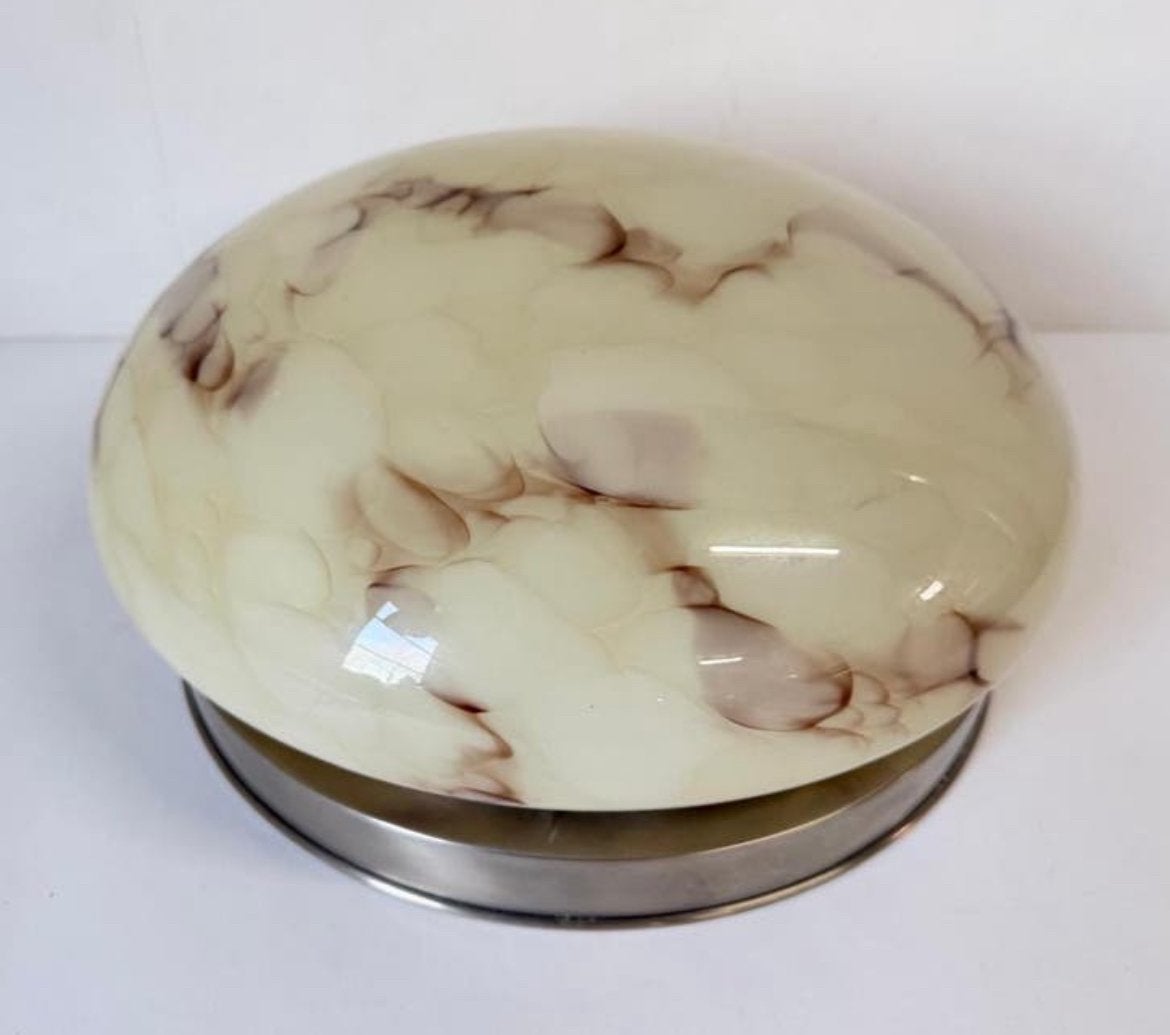 Vintage gemarmerde Art Deco lamp lamp chromen armatuur, Ophalen of Verzenden, Zo goed als nieuw, Glas