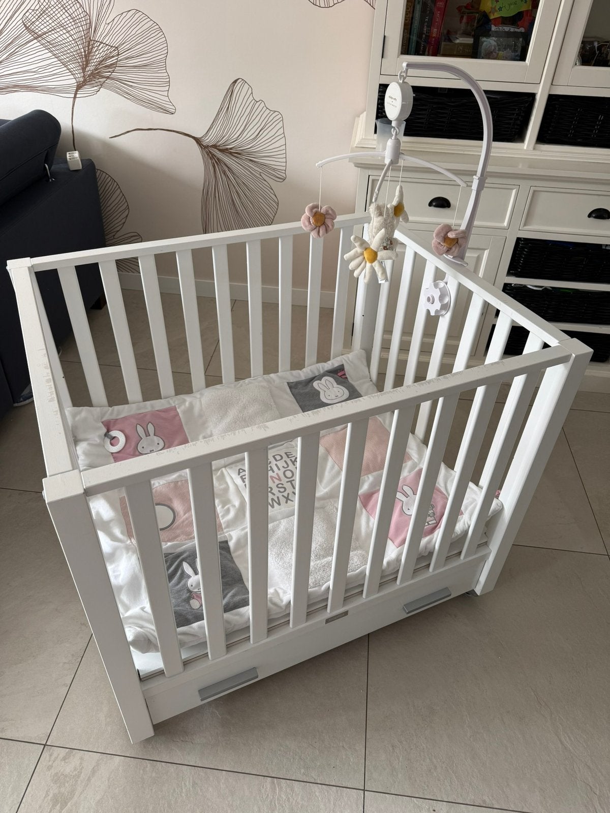 Bopita box, roze mobiel en kleed., Ophalen, Zo goed als nieuw, Rechthoekig, Boxkleed