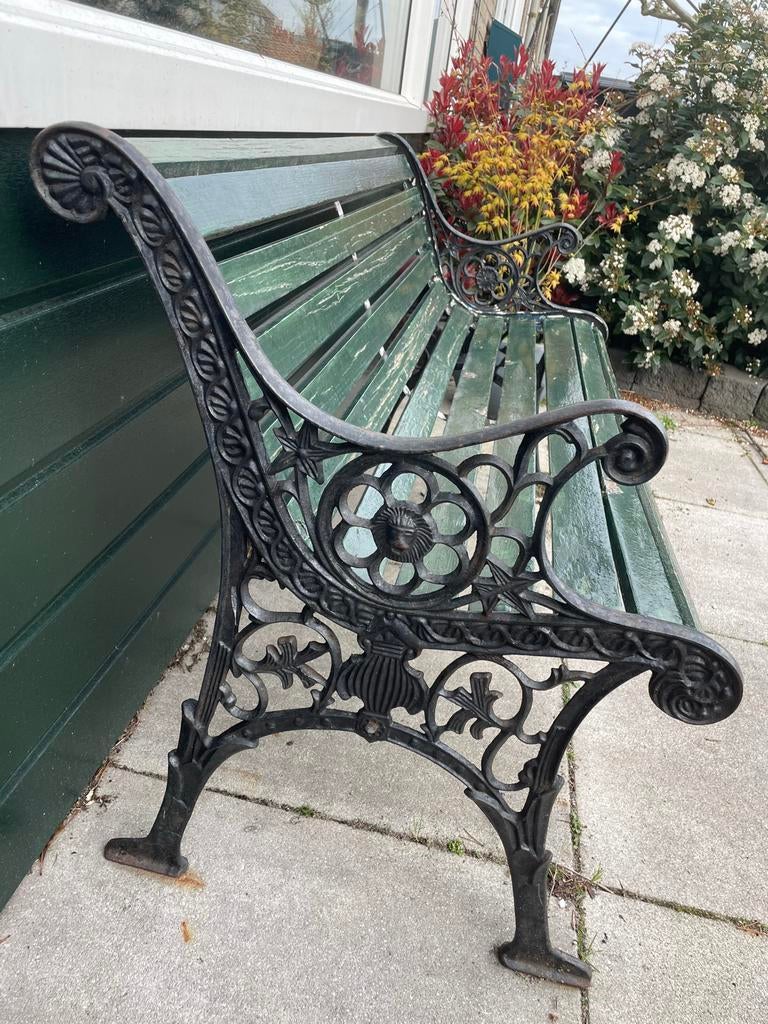 Gietijzer tuinbank met houten latten, Tuin en Terras, Ophalen, Gebruikt, Metaal