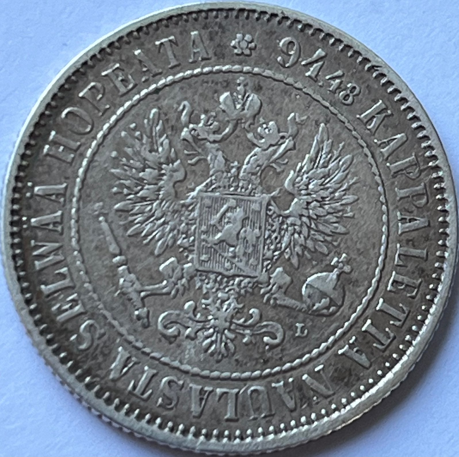 Finland zilveren markka 1890, Ophalen of Verzenden, Overige landen, Losse munt, Zilver