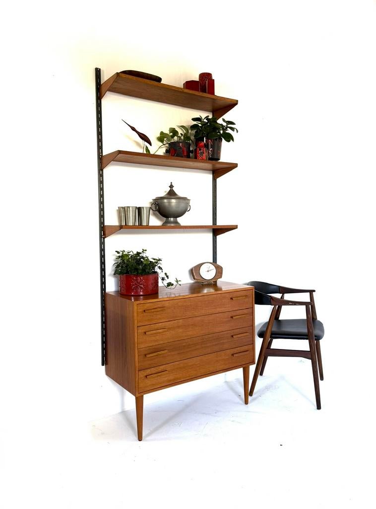 Vintage modulair wandsysteem, Kai Kristiansen ‘60, Teakhout, Ophalen of Verzenden, Zo goed als nieuw, Minder dan 150 cm