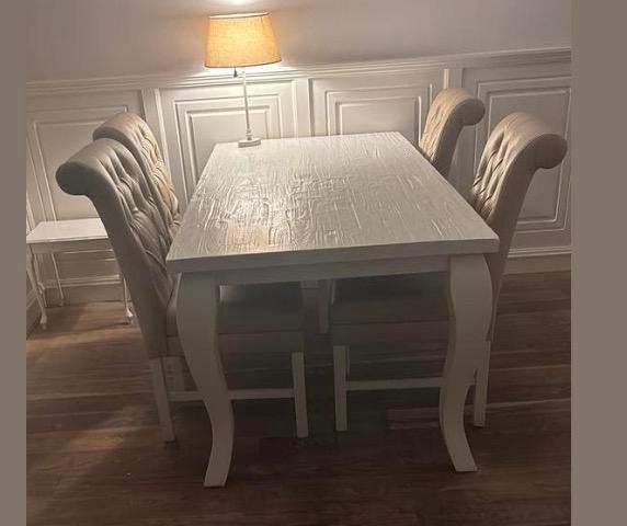 Landelijke stijl Eetkamertafel met vier stoelen, Gebruikt, Vier personen, Rechthoekig, Overige houtsoorten