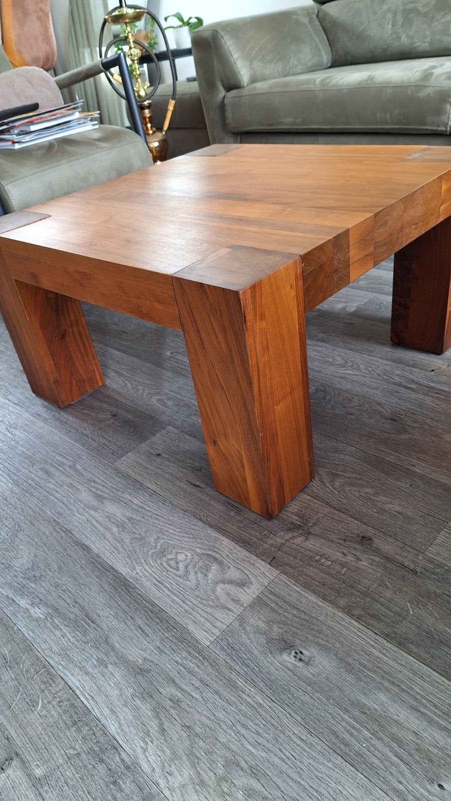 Salontafel walnoot, Ophalen, 50 tot 100 cm, Vierkant, 50 tot 100 cm