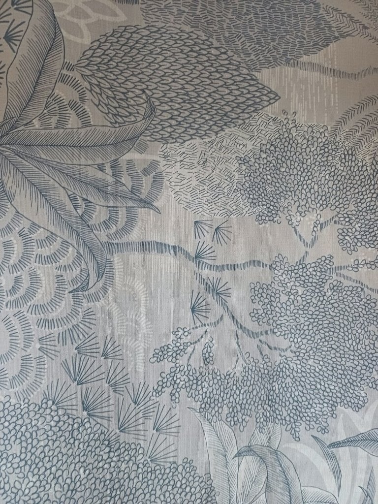 Behang Anne van Kwantum Beige met blauwe bladeren, Ophalen, Bladeren, Overige stijlen, Blauw
