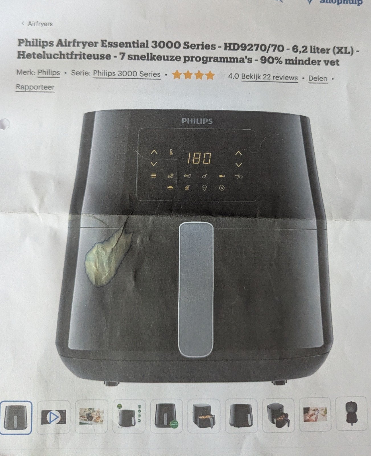 Philips Airfryer Essential 3000 Series HD9270/70 XL, Witgoed en Apparatuur, Airfryers, Ophalen, Zo goed als nieuw, 1500 gram of meer