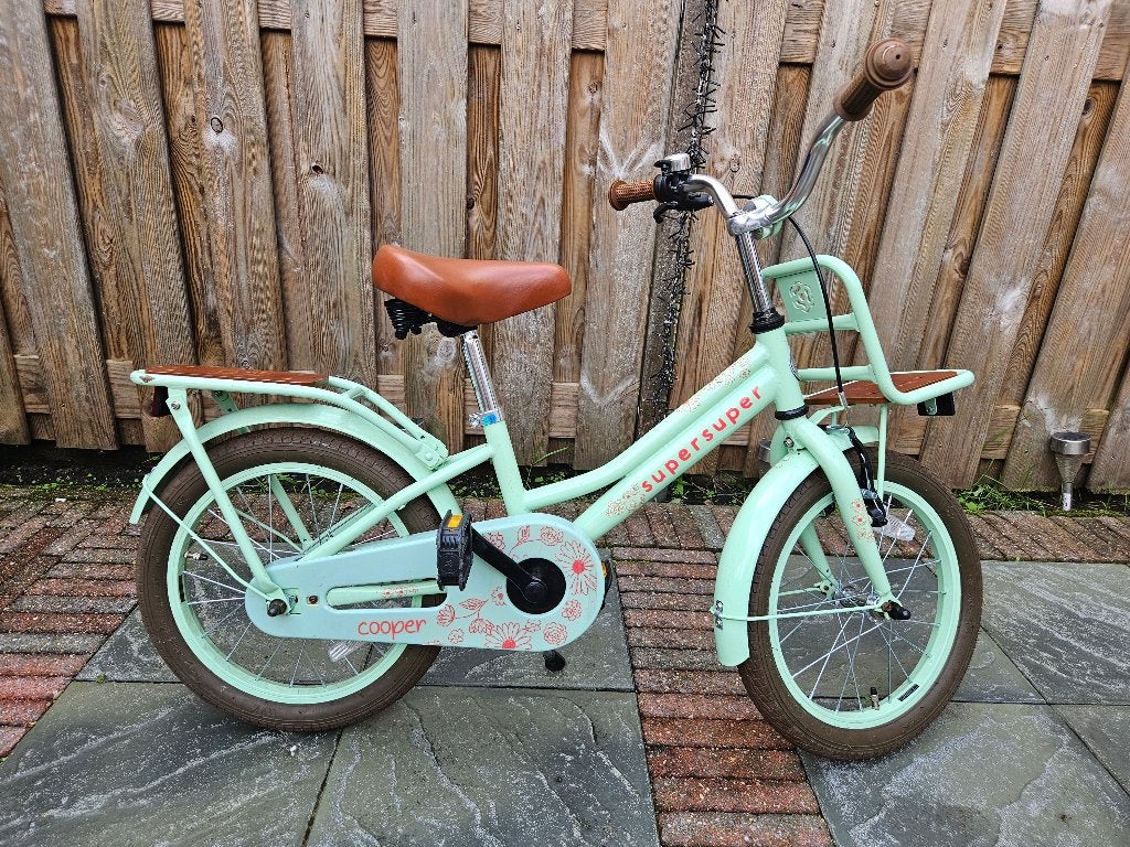 Kinderfiets SuperSuper Cooper 16 inch, Fietsen en Brommers, Ophalen, Terugtraprem, Gebruikt, Minder dan 16 inch
