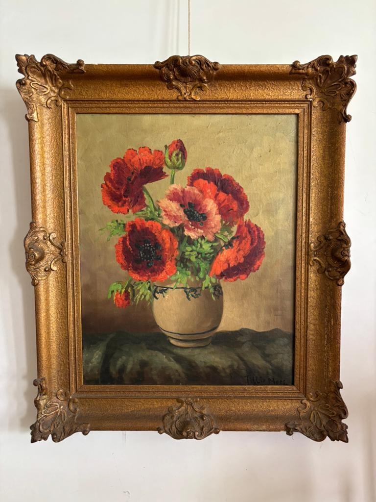 Vintage klaprozen olieverf schilderij van Tilly Moes !, Ophalen