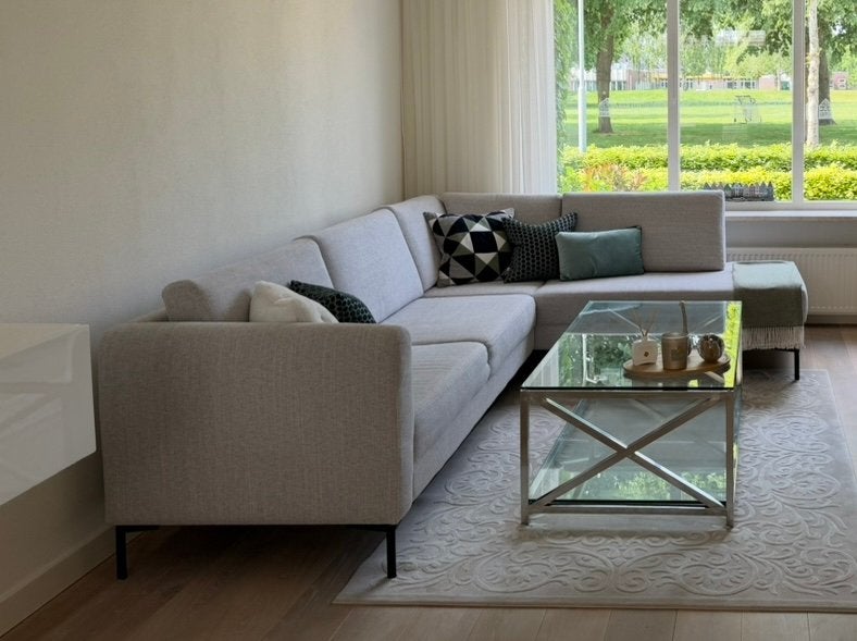 Rivièra Maison salontafel glas en zilver – 130 x 70 cm, Ophalen, 100 tot 150 cm, 50 tot 100 cm, Zo goed als nieuw