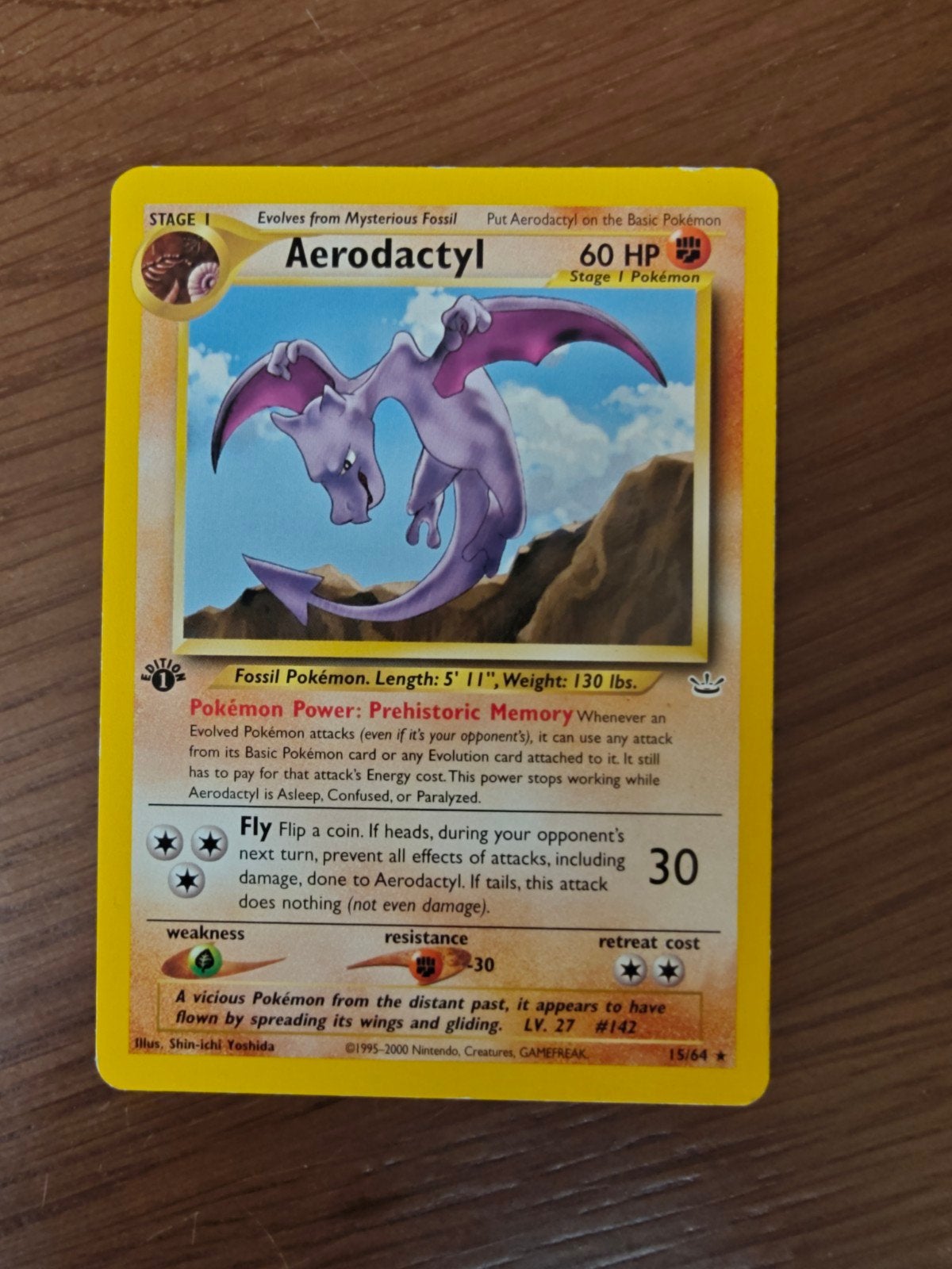 Pokémon Kaart Aerodactyl 15/64 1st edition, Ophalen of Verzenden, Gebruikt, Losse kaart