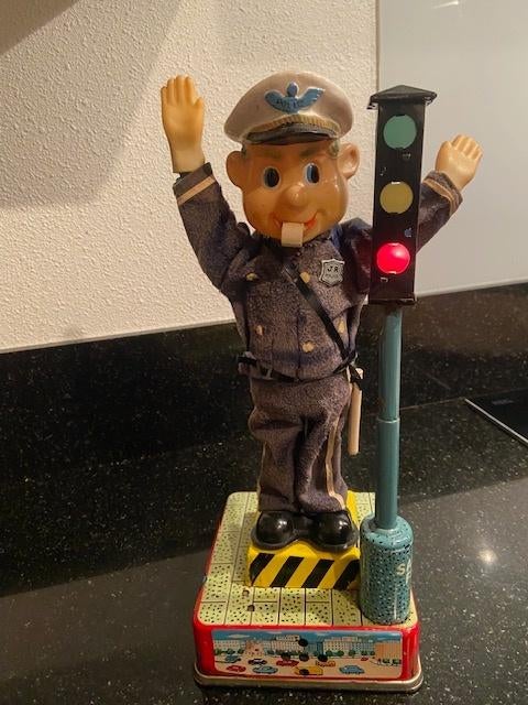 Police man A1 traffic Amigo Japan '50ties battery toy, Antiek en Kunst, Ophalen of Verzenden