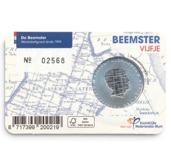 Nederland 5 euro 2019 Beemster Eerste Dag Uitgifte in coinca, Ophalen of Verzenden, Koningin Beatrix, Euro's, Losse munt
