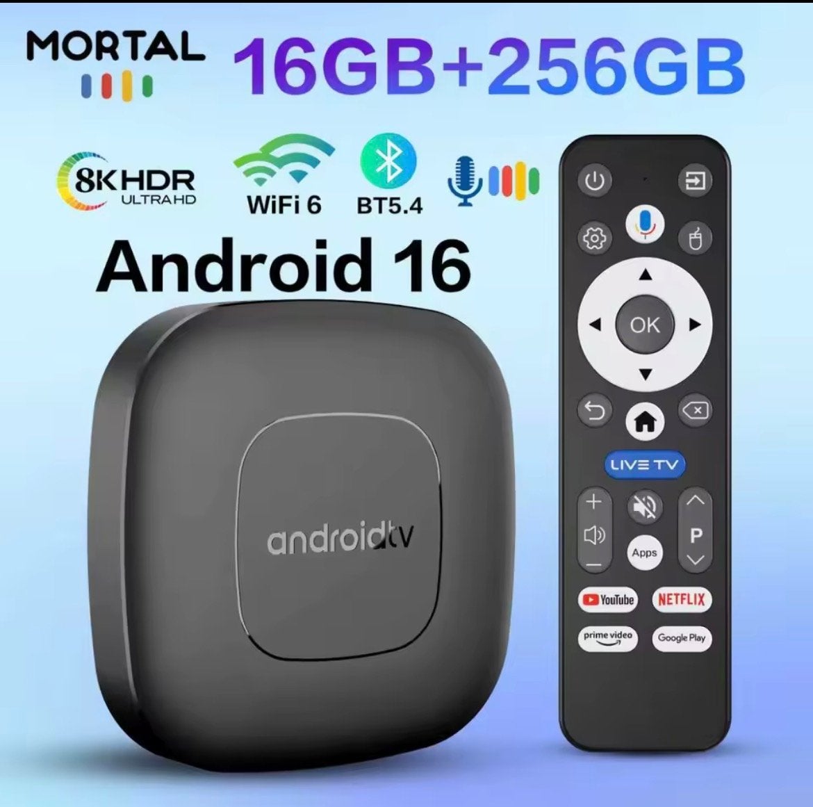 Mortal T1 Android 16 TV Box 16GB RAM 256GB ROM 8K HDR Wifi 6, Ophalen of Verzenden, Nieuw, HDMI, Minder dan 500 GB