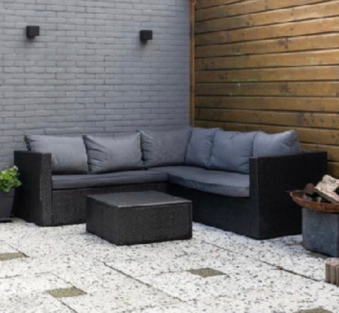 Zwart Tuinset met Grijze Kussens, Tuin en Terras, Ophalen, 4 zitplaatsen, Gebruikt, Loungeset