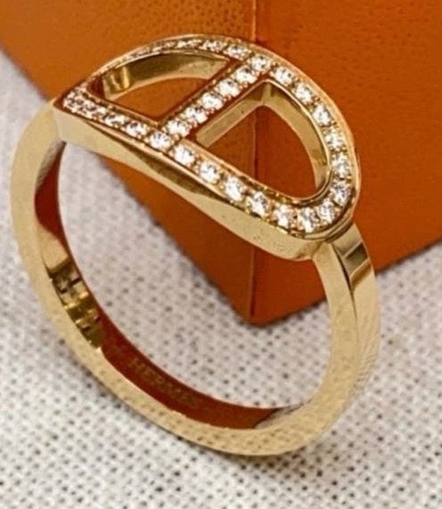 Hermès Ring met 33 Diamanten in Geelgoud, Sieraden, Tassen en Uiterlijk, Ringen, Nieuw, Ophalen of Verzenden, 17 tot 18, Met edelsteen