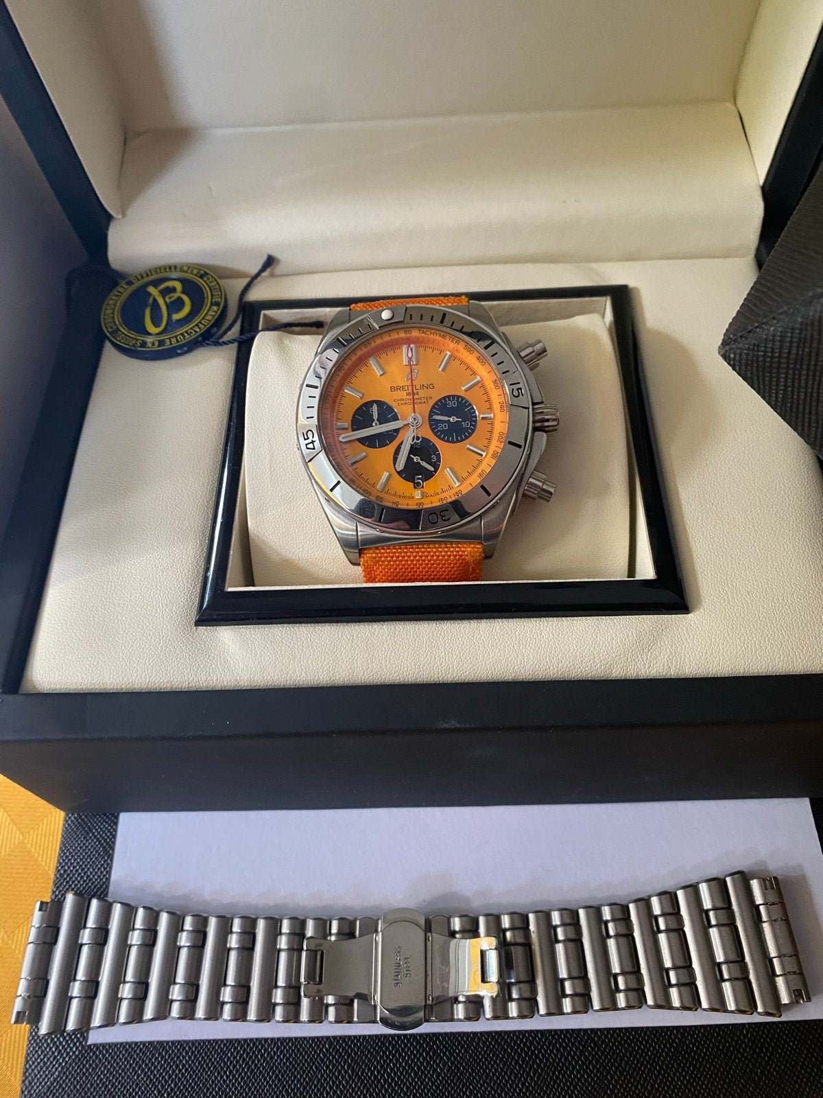 Breitling Chronomat Horloge met Datum en Extra Stalen Band, Ophalen of Verzenden, Polshorloge, Staal, Breitling