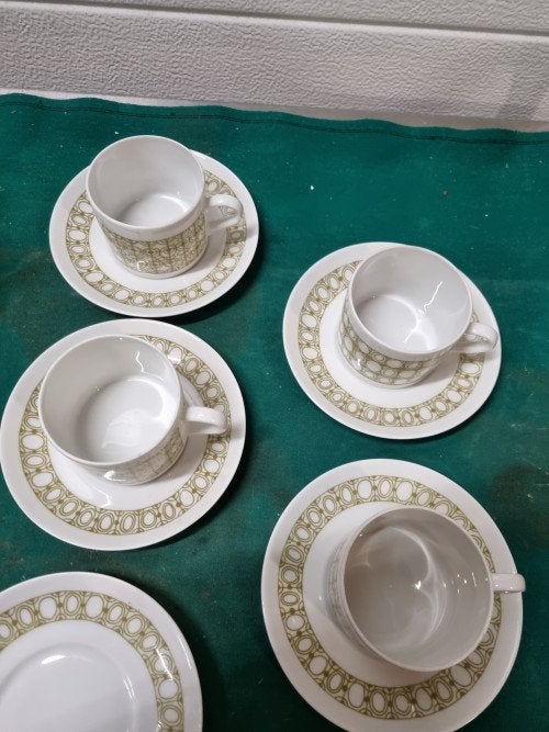 kop en schotels mosa vintage groen decor, Ophalen of Verzenden, 'T Olde Gre-j, Info@toldegrej.nl, Endepoelstraat 20f Didam