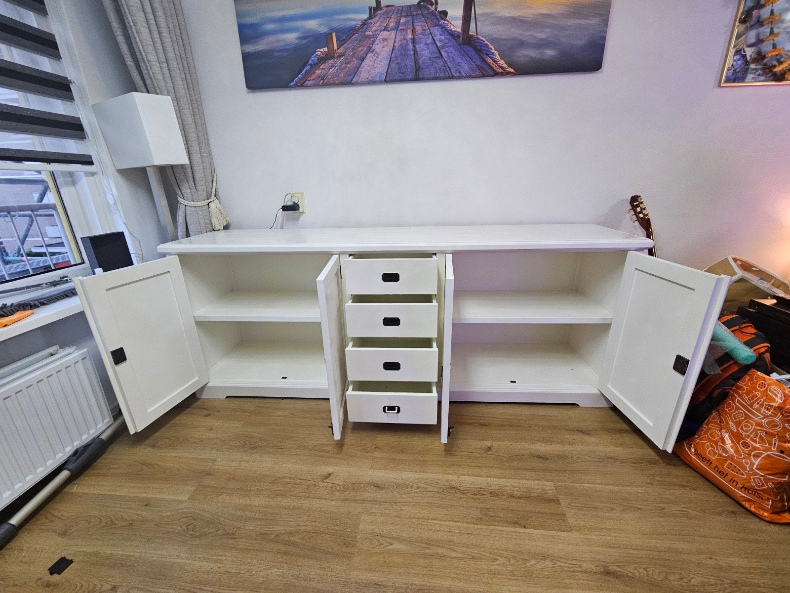 Wit dressoir met lades en deuren - 220x50x85 cm, Ophalen, Gebruikt, Met deur(en), Landelijk