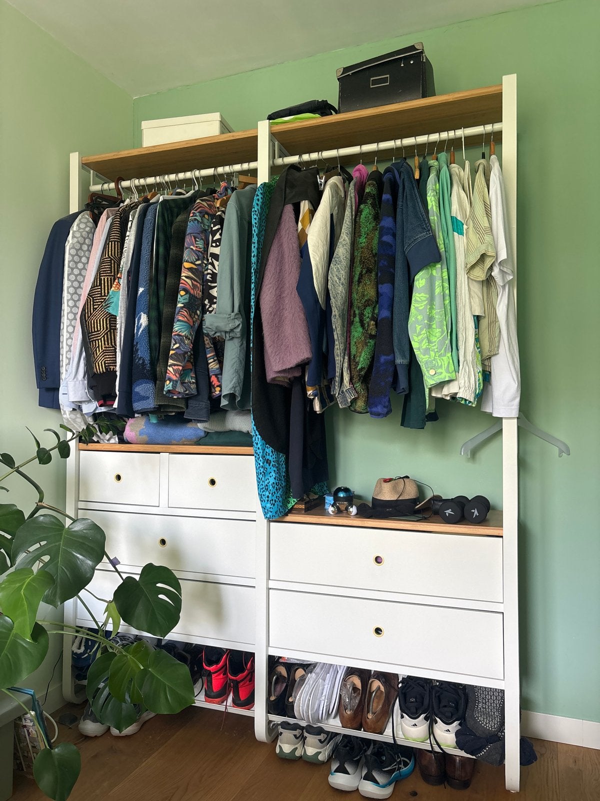 Open kledingkast met lades en planken (Ikea Elvarli), Ophalen, Gebruikt, 100 tot 150 cm, Met lade(s)