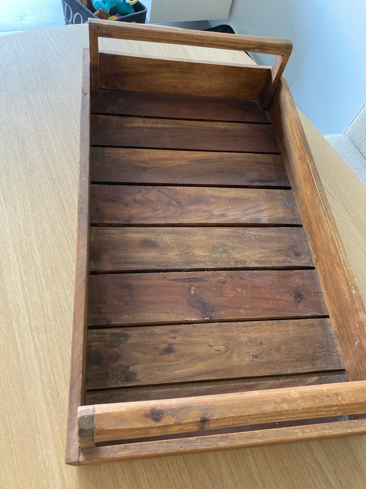 Houten Teak Dienblad/Bak - Zwaar - 40x70 cm, Ophalen, Met handvatten, Gebruikt, Dienblad