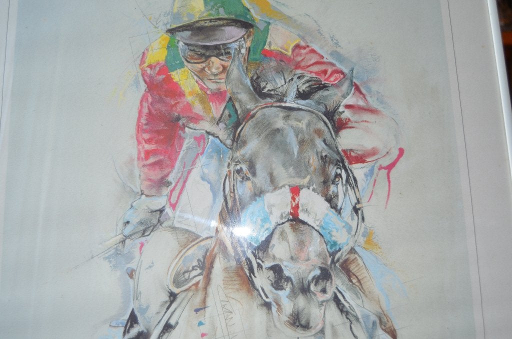 Litho 'Jockey te paard' Twan vd Vorstenbosch, gesigneerd, Antiek en Kunst, Met glas, Ophalen of Verzenden, Overige onderwerpen