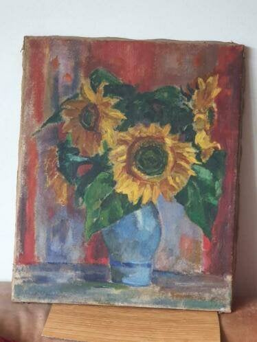 Oud Schilderij zonnebloemen Ybe v d Wielen Zwolle, Ophalen
