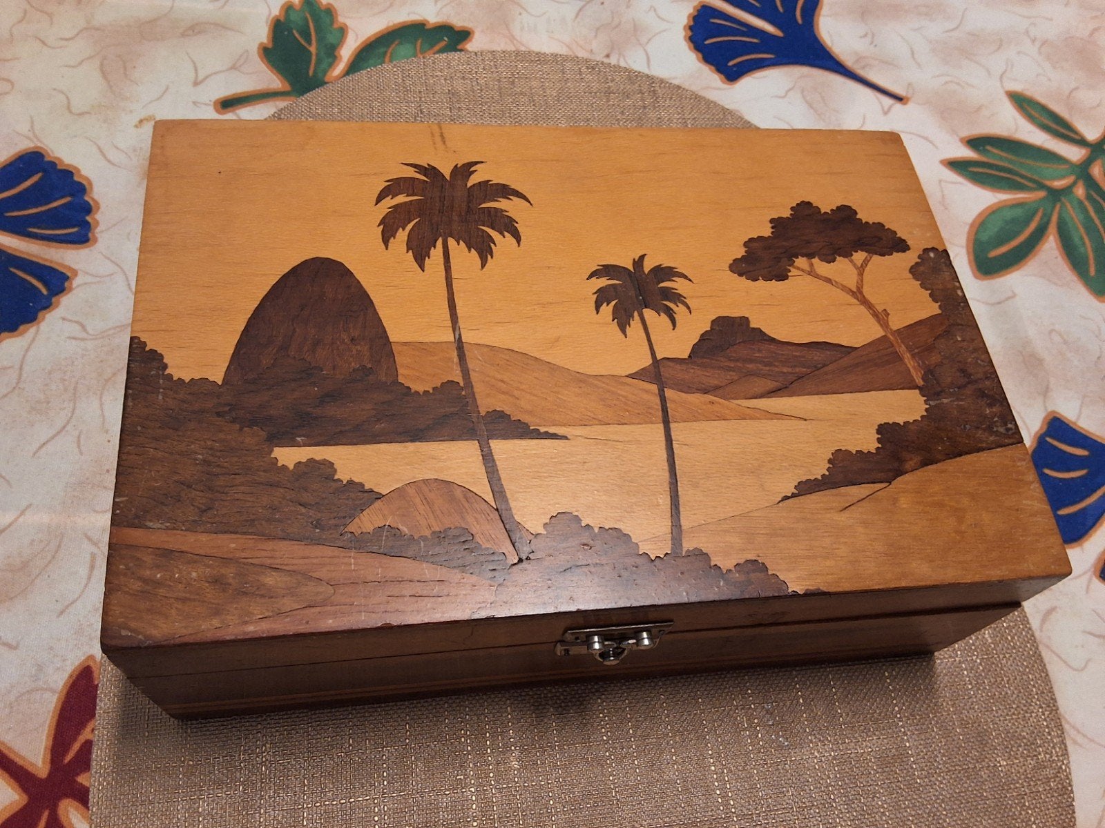 Houten doos met Rio de Janeiro marqueterie - Suikerbrood, Ophalen of Verzenden