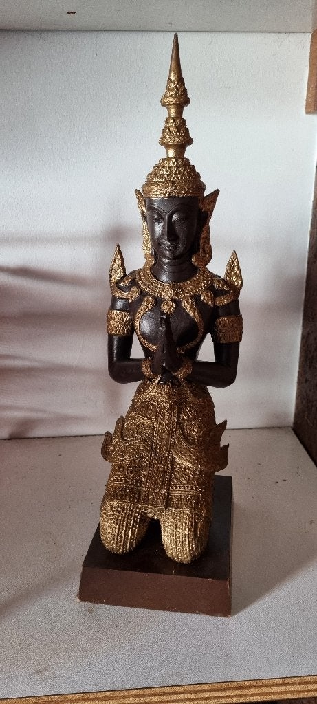 bronzen boeddha poortwachter, Ophalen, 36 cm, Met sokkel, Bruin
