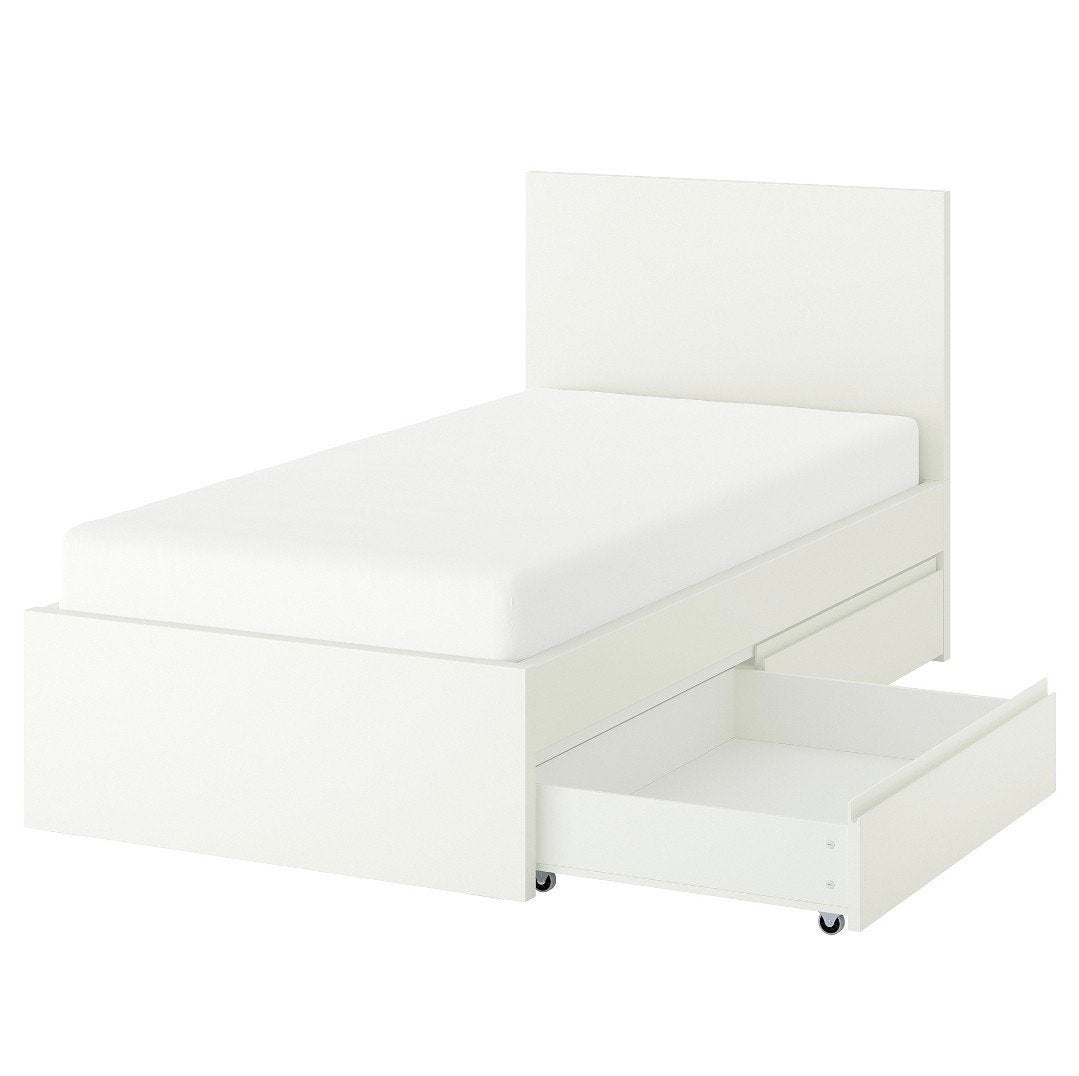 IKEA MALM Eenpersoonsbed met Matras en Lades - Wit, Ophalen, 90 cm, Eenpersoons, Wit