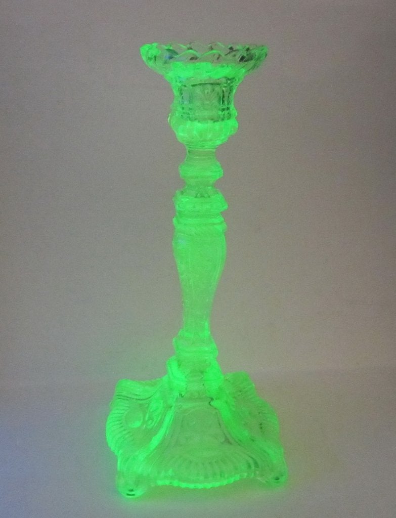 Antieke vaseline uranium glas art deco: kandelaar, ca 1920, Verzenden
