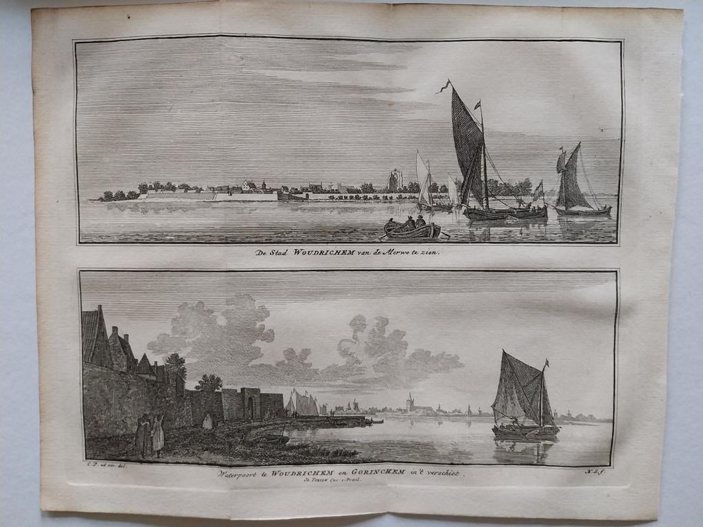Woudrichem dubbelgravure, Antiek en Kunst, Kunst | Etsen en Gravures, Ophalen of Verzenden