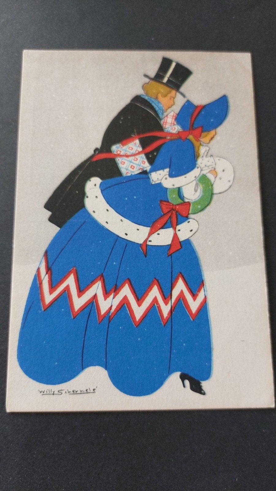 Willy Schermelé, door winterweer met cadeautjes, Verzenden, 1940 tot 1960, Ongelopen, Overige thema's