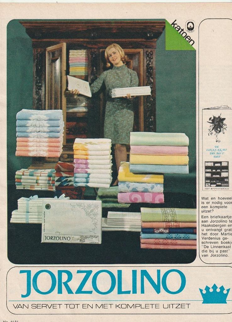 Retro reclame 1965 Jorzolino complete uitzet linnenkast, Verzamelen, Verzenden, Overige typen