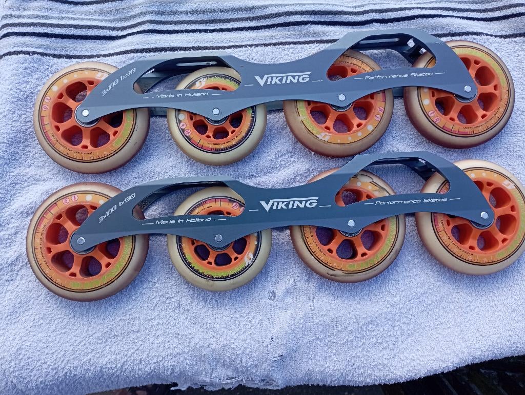Viking skeeleronderstel 3x100 1x90, Gebruikt, Kinderen, Inline skates 4 wielen, Ophalen