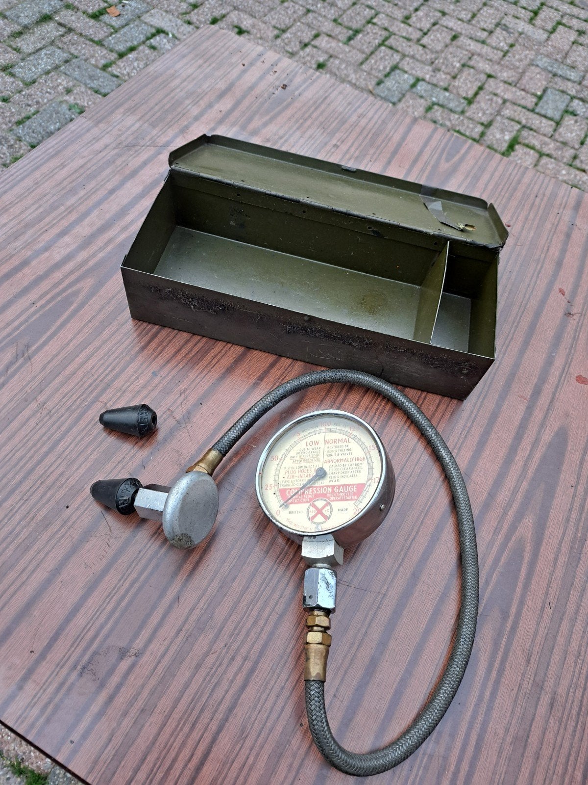 Vintage Redex Compressiemeter met opbergdoos, Ophalen of Verzenden, Gebruikt, Oldtimer onderdelen