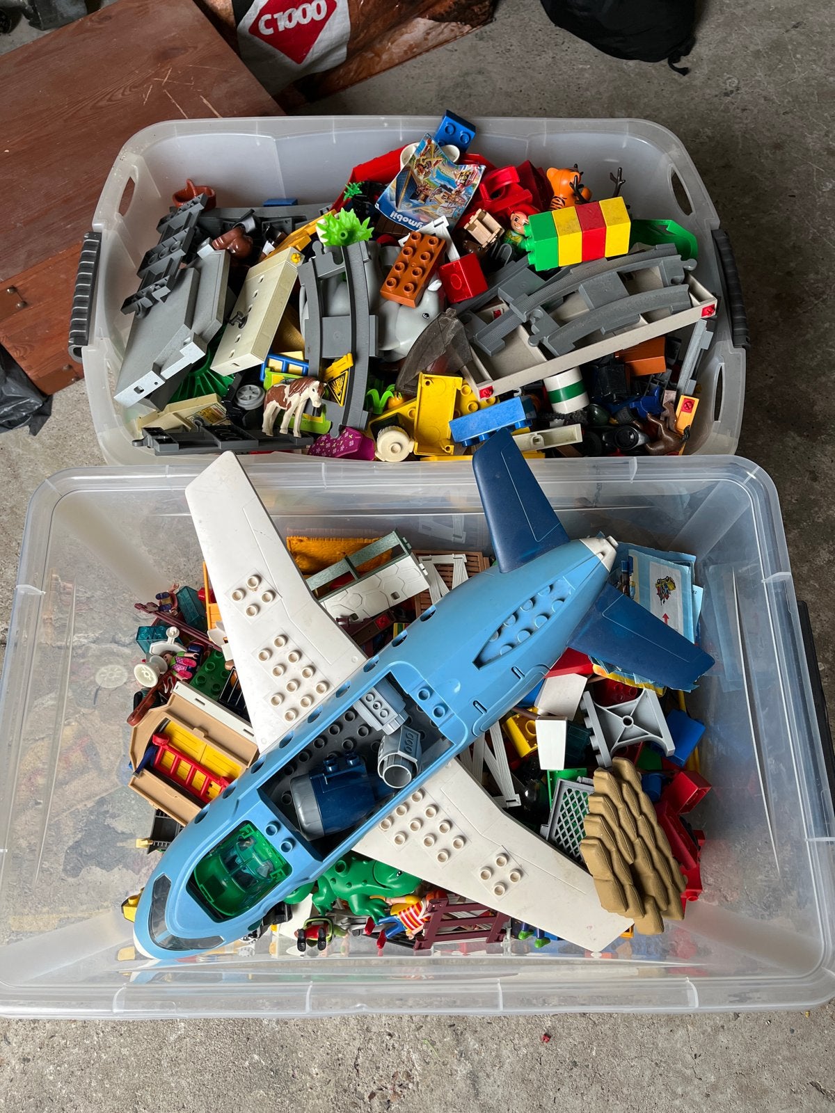 Grote partij LEGO en Playmobil met vliegtuig en rails, Ophalen, Gebruikt, Lego, Losse stenen