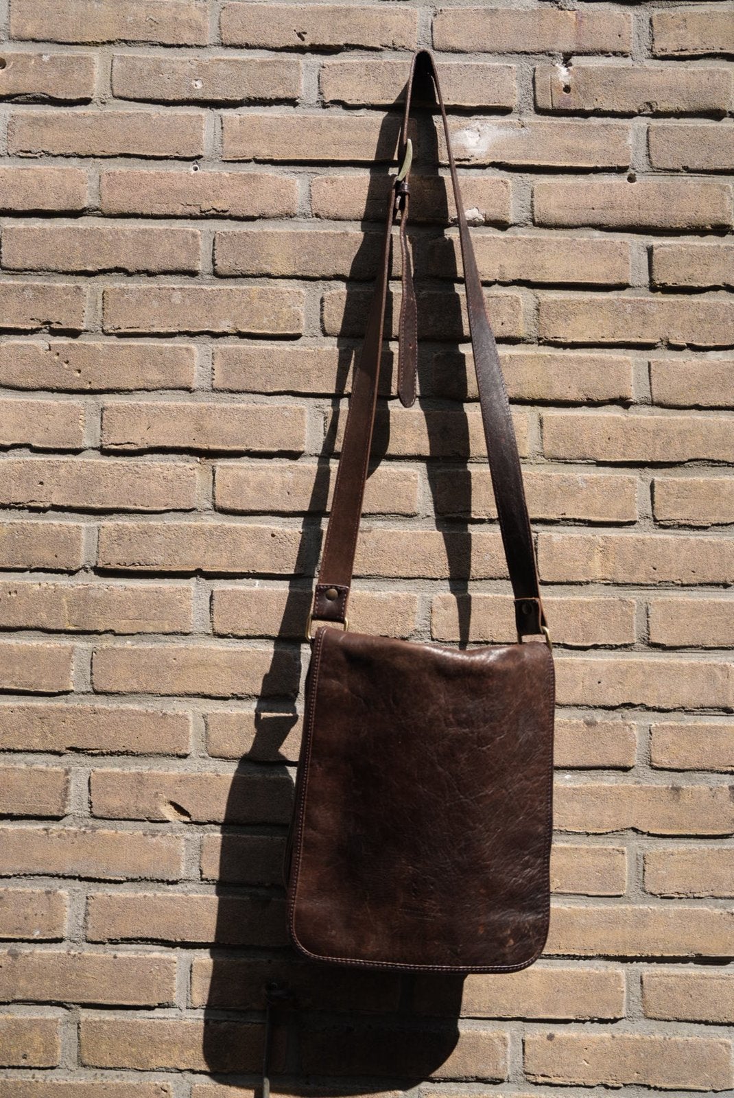 Vintage Bruin Leren Messenger Bag – Echt Italiaans Leer Zgan, Ophalen, Zo goed als nieuw, Bruin, Leer