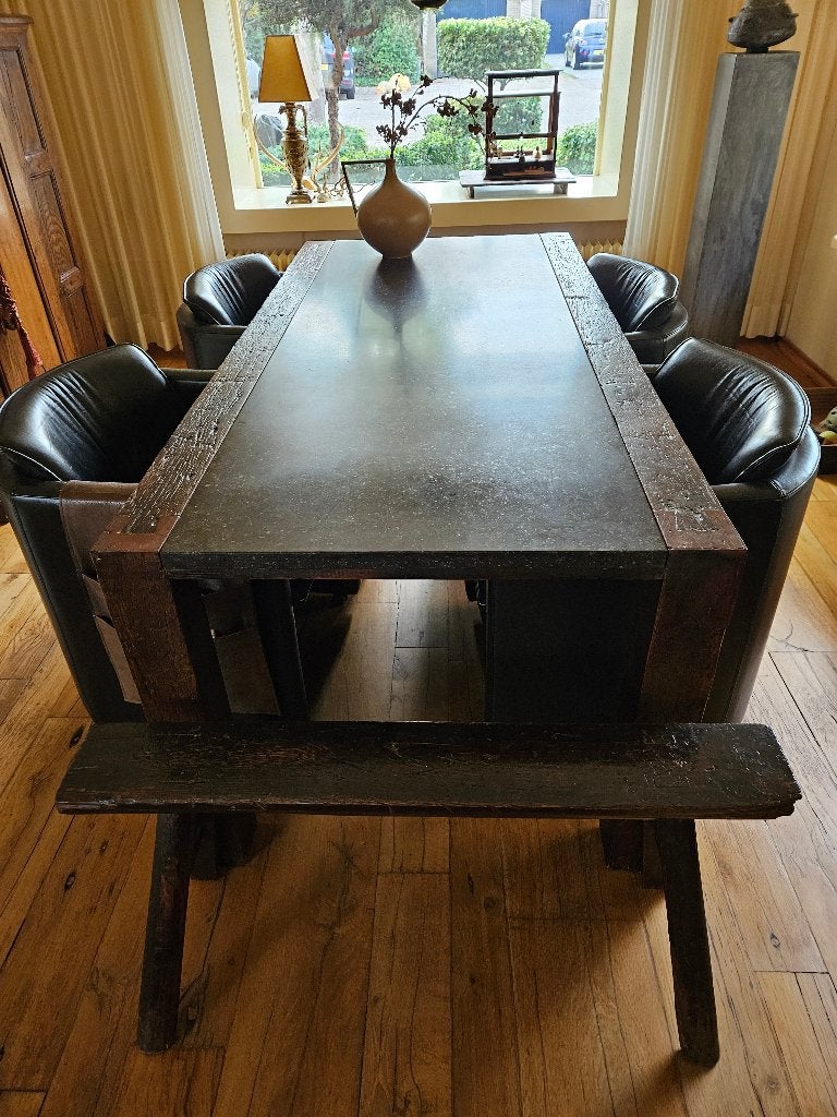 Eettafel, uniek, robuust, industrieel, Ophalen, 50 tot 100 cm, Zo goed als nieuw, Vijf personen of meer